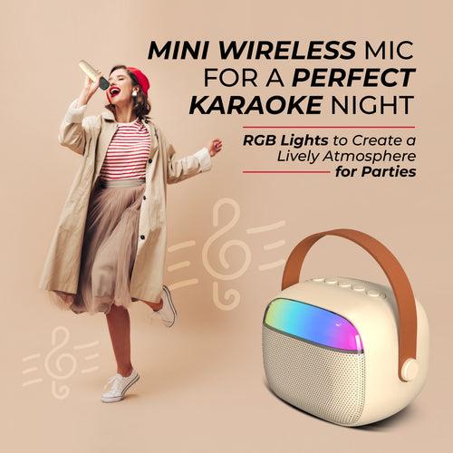 pTron Fusion Smart 10W Mini Bluetooth Speaker with Wireless Karaoke Mic, 10Hrs Playtime, RGB Lights, Voice Effects(Ivory White)