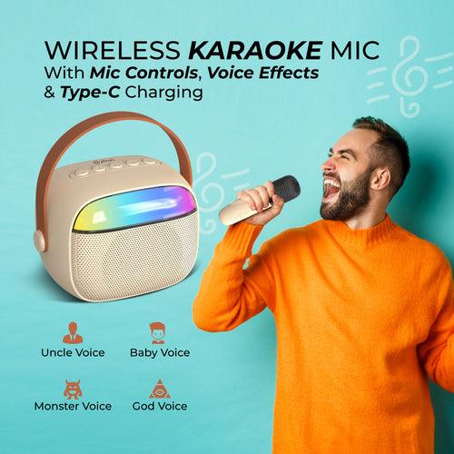 pTron Fusion Smart 10W Mini Bluetooth Speaker with Wireless Karaoke Mic, 10Hrs Playtime, RGB Lights, Voice Effects(Ivory White)