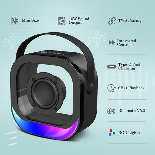 pTron Fusion Moment Mini Bluetooth Speaker with Immersive Sound, Transparent Design, Vivid RGB Lights (Black)