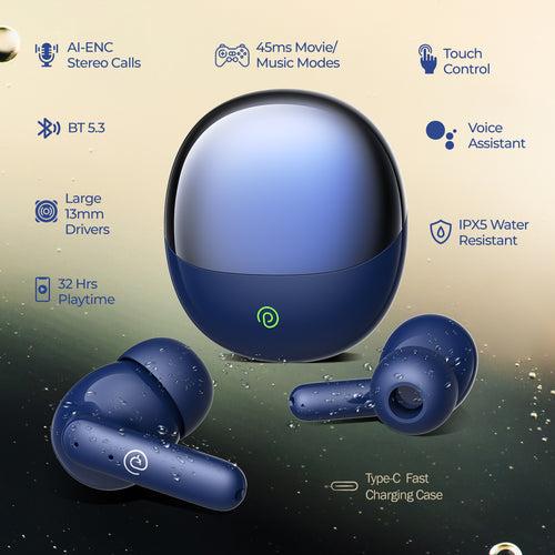 pTron Zenbuds Evo TWS Earbuds with AI-TruTalk ENC Calls (Blue)