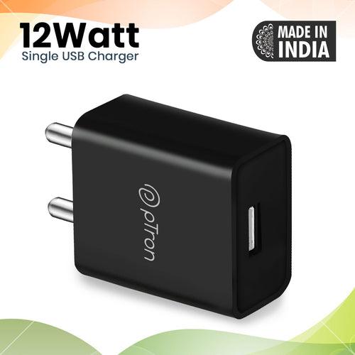 pTron Volta 12W Fast Charging USB Charger with 1m 2.4A Micro USB Cable, Made in India, BIS Certified Single Port USB Wall Adapter (Black)