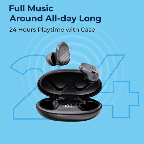 pTron Basspods P11 with 24Hrs Playback, 10mm Driver, Movie Mode, HD Mic, Touch Control Bluetooth Wireless Headphones (Black)