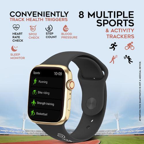 pTron Pulsefit P61 4.6 cm Full Touch Display Bluetooth Calling Fitness Smartwatch (Black/Gold)