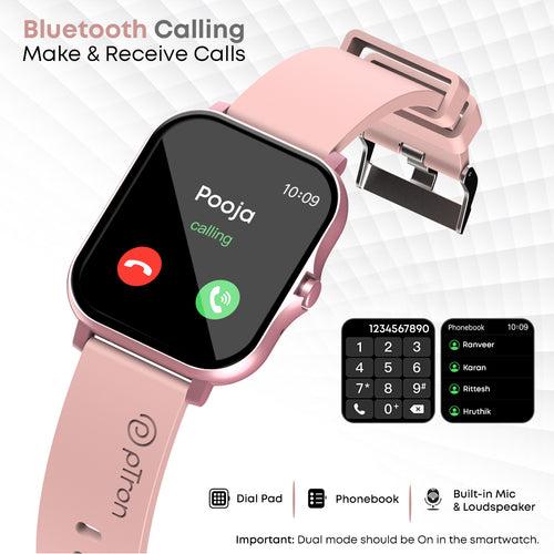 pTron Force X10 Bluetooth Calling Smartwatch with 4.3 cm Full Touch Color Display, Real Heart Rate Monitor, SpO2, Multiple Watch Faces, 5 Days Runtime, Health/Fitness Trackers & IP68 Waterproof  (Pink)