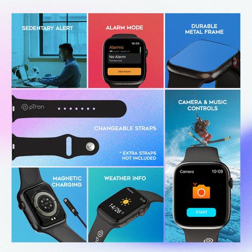 pTron Pulsefit P61 4.6 cm Full Touch Display Bluetooth Calling Fitness Smartwatch (Black)