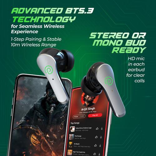 pTron Bassbuds Epic Earbuds with Game Mode, 40ms Latency, 35h Playtime, Touch Control Bluetooth Headset  (Black, In the Ear)