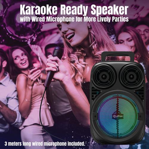 pTron Fusion Stage 20W Bluetooth Wireless Party Speaker with Wired Karaoke Mic, 20Hrs Playtime, Immersive Sound, BT V5.2, 3.5mm AUX, USB, Micro SD Card Slot & Integrated Controls (Black)