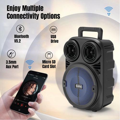 pTron Fusion Stage 20W Bluetooth Wireless Party Speaker with Wired Karaoke Mic, 20Hrs Playtime, Immersive Sound, BT V5.2, 3.5mm AUX, USB, Micro SD Card Slot & Integrated Controls (Black)