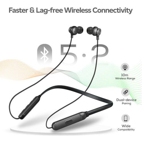 pTron Tangent Duo Bluetooth 5.2 Wireless in-Ear Earphones with Mic, 24Hrs Playback, 13mm Drivers, Punchy Bass, Type-C Port, Magnetic Earbuds, Voice Assistant, IPX4 & Integrated Controls (Black)