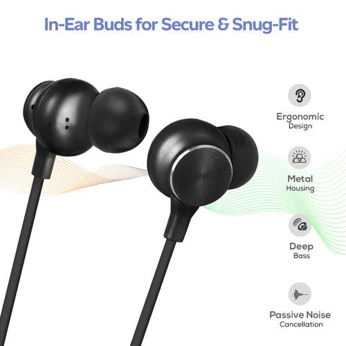 pTron Tangent Duo Bluetooth 5.2 Wireless in-Ear Earphones with Mic, 24Hrs Playback, 13mm Drivers, Punchy Bass, Type-C Port, Magnetic Earbuds, Voice Assistant, IPX4 & Integrated Controls (Black/Blue)