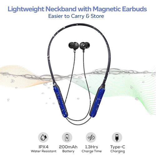 pTron Tangent Duo Bluetooth 5.2 Wireless in-Ear Earphones with Mic, 24Hrs Playback, 13mm Drivers, Punchy Bass, Type-C Port, Magnetic Earbuds, Voice Assistant, IPX4 & Integrated Controls (Black/Blue)