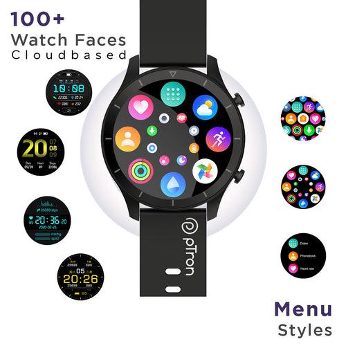 pTron Force X11Q Bluetooth Calling Smartwatch with 3.3 cm Full Touch Color Display, Heart Rate Tracking, SpO2, BP, Multiple Watch Faces, 5Days Runtime, Health/Fitness Trackers & IP68 Waterproof (Black)
