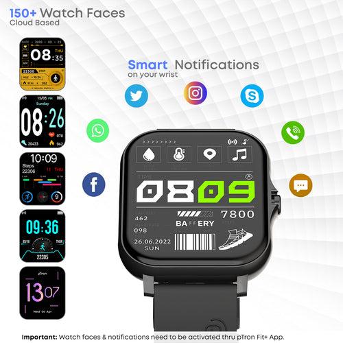 pTron Force X10 Bluetooth Calling Smartwatch with 4.3 cm Full Touch Color Display, Real Heart Rate Monitor, SpO2, Multiple Watch Faces, 5 Days Runtime, Health/Fitness Trackers & IP68 Waterproof (Black)