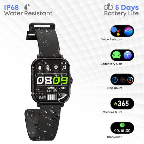 pTron Force X10 Bluetooth Calling Smartwatch with 4.3 cm Full Touch Color Display, Real Heart Rate Monitor, SpO2, Multiple Watch Faces, 5 Days Runtime, Health/Fitness Trackers & IP68 Waterproof (Black)