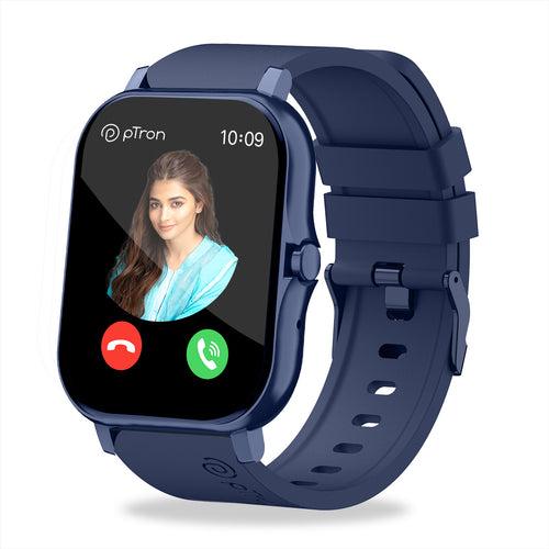 pTron Force X10 Bluetooth Calling Smartwatch with 4.3 cm Full Touch Color Display, Real Heart Rate Monitor, SpO2, Multiple Watch Faces, 5 Days Runtime, Health/Fitness Trackers & IP68 Waterproof (Blue)