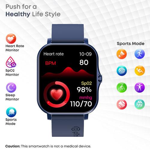 pTron Force X10 Bluetooth Calling Smartwatch with 4.3 cm Full Touch Color Display, Real Heart Rate Monitor, SpO2, Multiple Watch Faces, 5 Days Runtime, Health/Fitness Trackers & IP68 Waterproof (Blue)