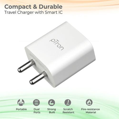 pTron Volta FC15 20W Fast PD/Type-C & USB Charger Adapter with Type-C 1M USB Cable, Auto-detect Technology, Multi-Layer Protection, iPhone & Android Compatibility, Made in India Adaptor (White)