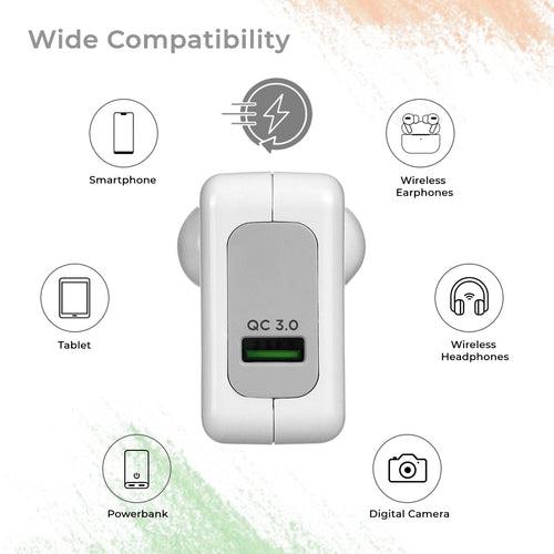 pTron Volta FC16 30W QC3.0 Smart USB Charger with Type-C 1M USB Cable, Made in India, BIS Certified, Fast Charging Adapter for All Type-C/iOS Devices (White)