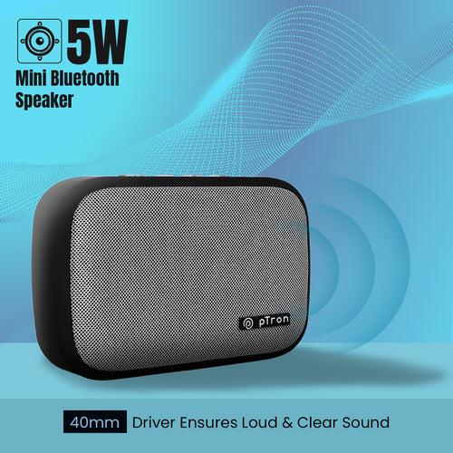 pTron Musicbot Lite 5W Mini Bluetooth Speaker with 6Hrs Playtime, Immersive Sound, 40mm Driver, Bluetooth v5.1 with Strong Connectivity, Portable Design, Integrated Music & Call Control (Black)