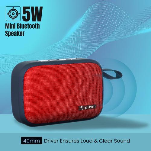 pTron Musicbot Lite 5W Mini Bluetooth Speaker with 6Hrs Playtime, Immersive Sound, 40mm Driver, Bluetooth v5.1 with Strong Connectivity, Portable Design, Integrated Music & Call Control (Red)