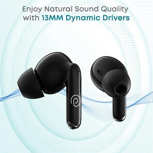 pTron Bassbuds Eon In-Ear Earbuds with ENC, 13mm Driver, Immersive Sound, Bluetooth 5.3 Wireless Headphone, Quick Pairing, Touch Control, Type-C Fast Charging, IPX4 & Voice Assistance (Grey/Black)