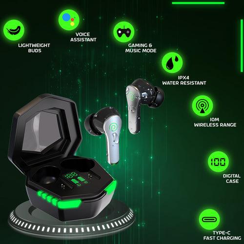 pTron Bassbuds Rush True Wireless in-Ear Earbuds with Gaming Low Latency, 35Hrs Playtime, Punchy Bass, ENC Stereo Calls, BT5.3 Earphones, 1-Step Pairing, Voice Assistant & IPX4 (Black)