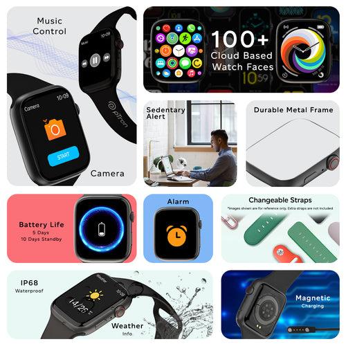 pTron Force X12S Bluetooth Calling Smartwatch, 4.6 cm Full Touch HD Display, Functional Crown, Real Heart Rate Monitor, SpO2, WatchFaces, 5 Days Battery Life, Fitness Trackers & IP68 Waterproof (Black)