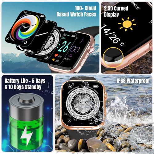 pTron Force X12S Bluetooth Calling Smartwatch, 4.69 cm Full Touch HD Display, Functional Crown, Real Heart Rate Monitor, SpO2, WatchFaces, 5 Days Battery Life, Fitness Trackers & IP68 Waterproof (Black & Gold)