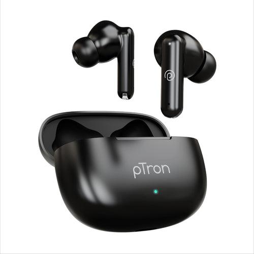 pTron Bassbuds Air In-Ear TWS Earbuds with 13mm Driver for Immersive Sound, 32Hrs Playtime, Clear Calls, Bluetooth V5.1, Touch Control, TypeC Fast Charging, Voice Assist & IPX4 Water Resistant (Black)