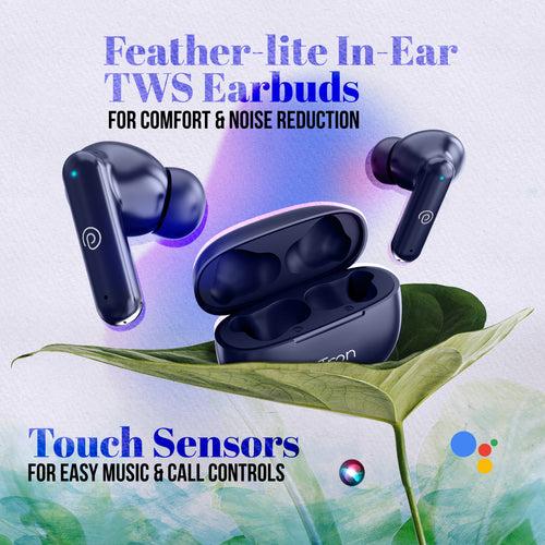 pTron Bassbuds Air In-Ear TWS Earbuds with 13mm Driver for Immersive Sound, 32Hrs Playtime, Clear Calls, Bluetooth V5.1, Touch Control, TypeC Fast Charging, Voice Assist & IPX4 Water Resistant (Blue)