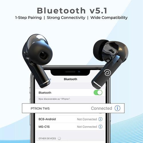 pTron Basspods P251+ with 50Hrs Playback, 12mm Driver, ENC, Movie Mode, Touch Controls Bluetooth Wireless Headphones (Black)