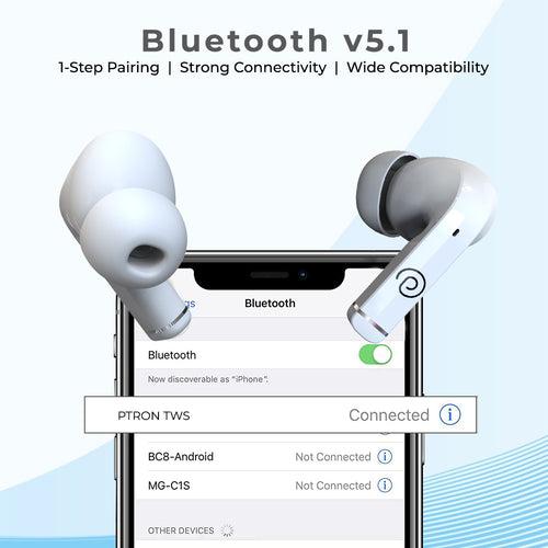 pTron Basspods P251+ with 50Hrs Playback, 12mm Driver, ENC, Movie Mode, Touch Controls Bluetooth Wireless Headphones (White)