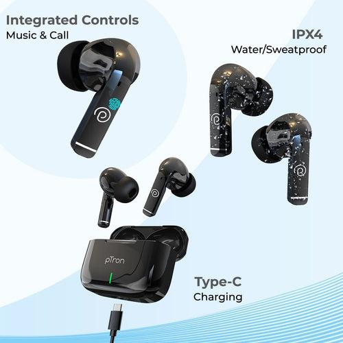 pTron Basspods P251+ with 50Hrs Playback, 12mm Driver, ENC, Movie Mode, Touch Controls Bluetooth Wireless Headphones (Black)