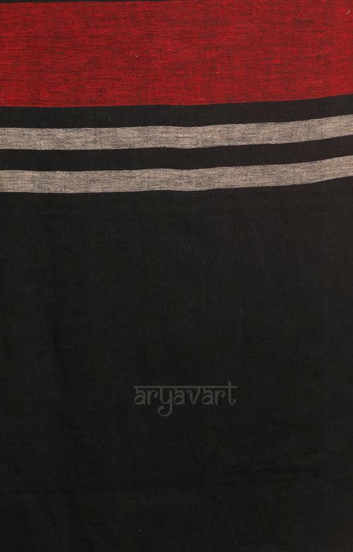 Black Linen Saree with a Striking Red Border