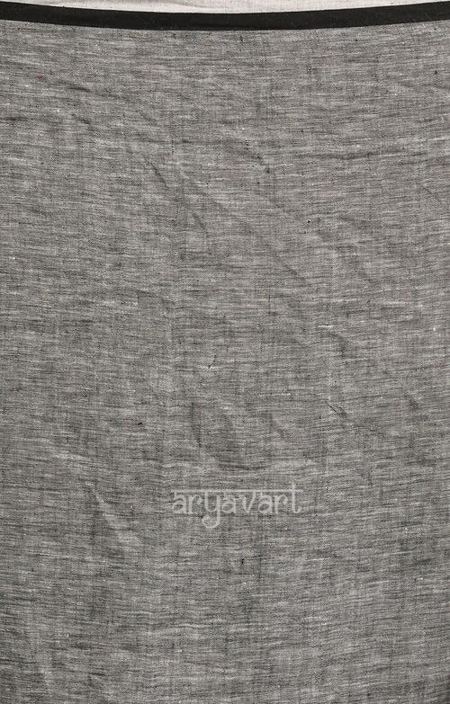 Stunning Grey Linen Saree With Woven in Pom Poms