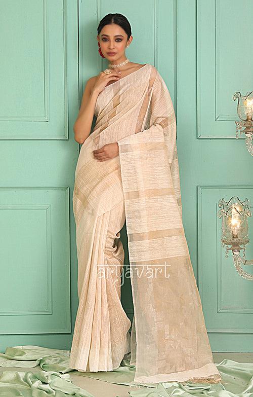 Ivory White Matka Silk Saree with Woven Jamdani Design