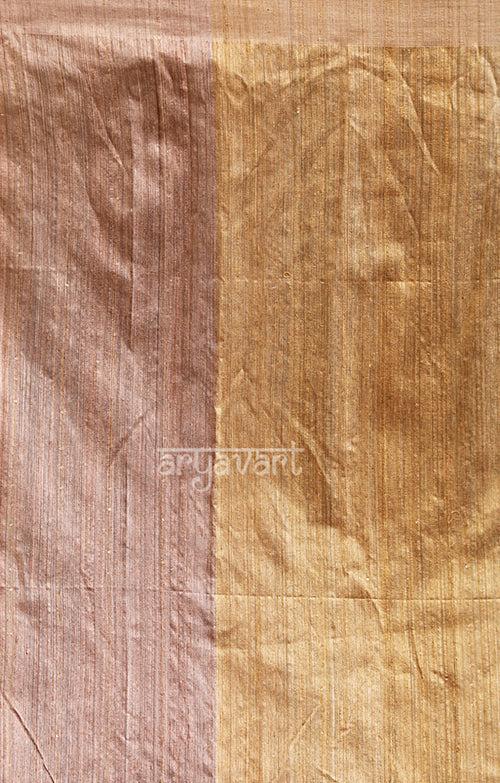 Gold and Rose Gold Half & Half Matka Silk Saree with Red Pallu and Woven Design