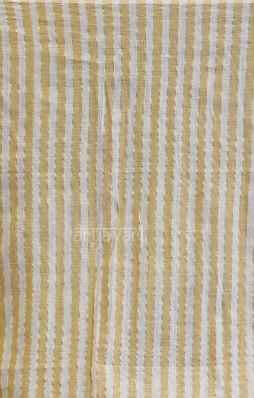 Off White & Biscotti sriped Cotton saree with zari Highlights