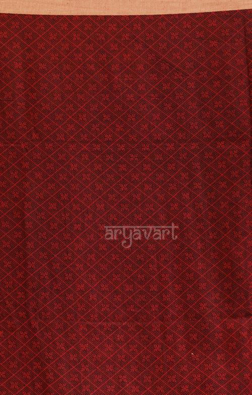 Maroon Cotton Saree with Textured Woven Design