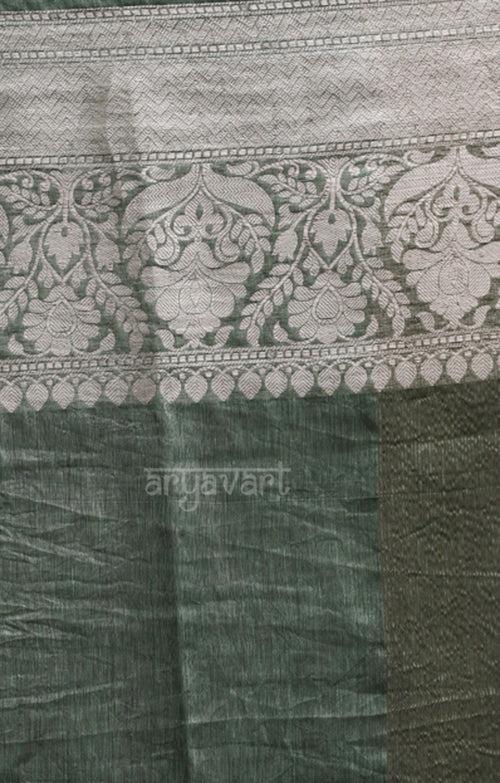 Jade Green Linen Saree with Silver Zari Woven Design