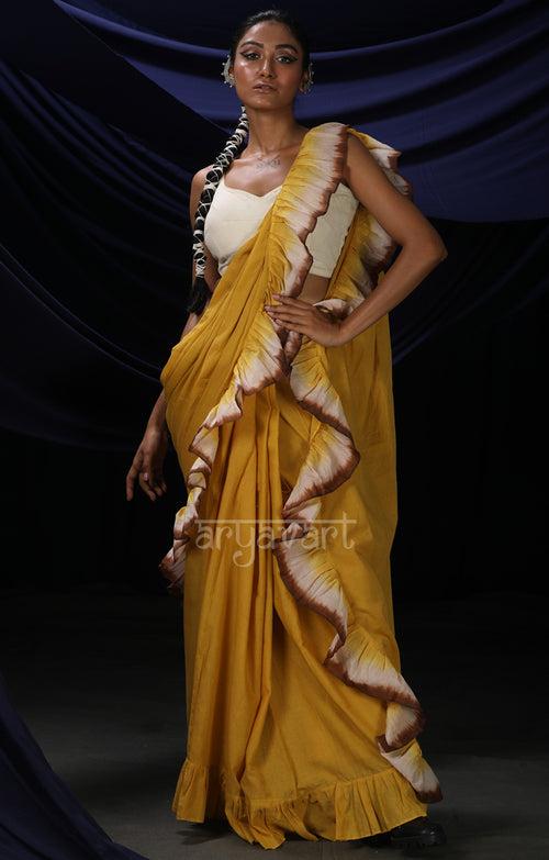 Mustard Ruffle Saree With Detailing along the Border