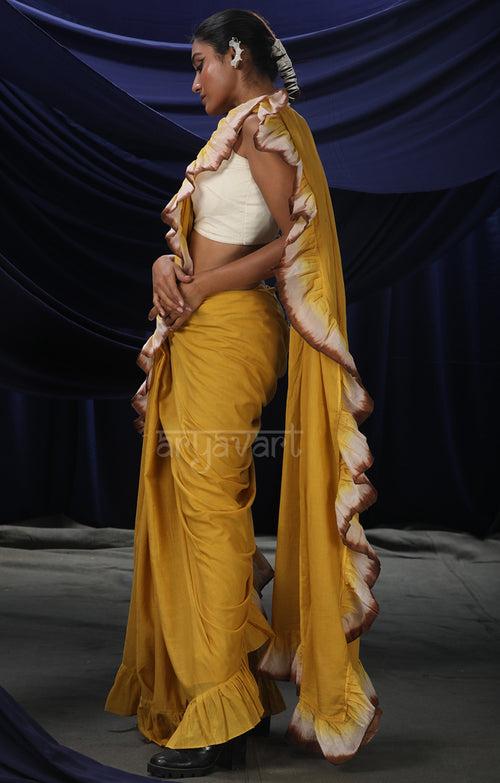 Mustard Ruffle Saree With Detailing along the Border