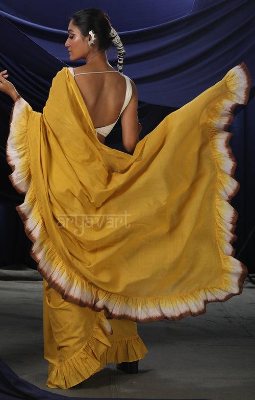 Mustard Ruffle Saree With Detailing along the Border