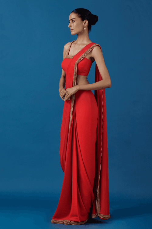 Coral Burst Saree