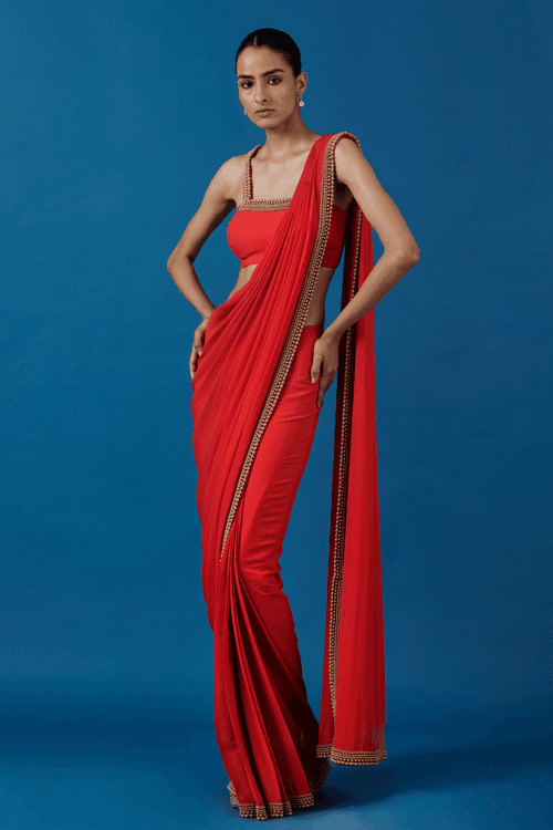 Coral Burst Saree