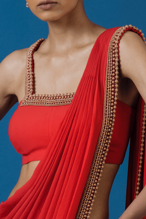 Coral Burst Saree