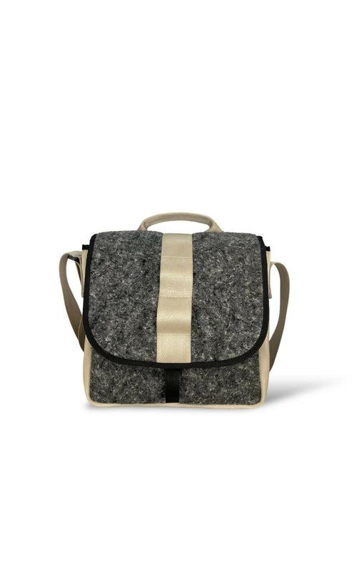 Grey Felt & Beige Seat Belt Satchel