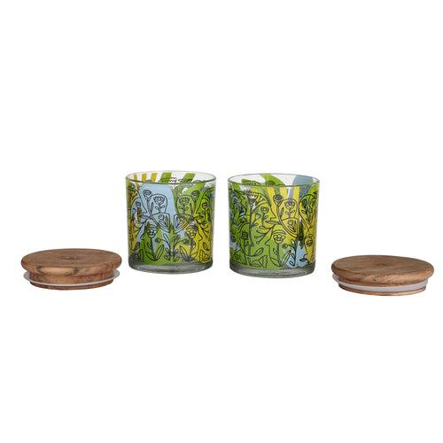 Sante Art Palm Airtight Glass Jars - 2 Pcs