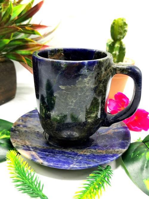 Sodalite Tea Cup & Saucer - Elevate Your Space with a Handmade Gemstone Masterpiece | ONLY 1 Cup and 1 Saucer