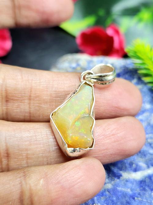 Ethiopian Opal Rough Single Stone Pendant in Silver: A Radiant Gift for Special Occasions